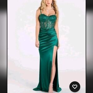B Darlin Juniors' Corset Formal Lace Satin Gown Sz 9 (Women Sz 6) Green